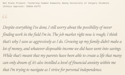 A showcased reflection: an anonymous quote from a participant's account of struggle